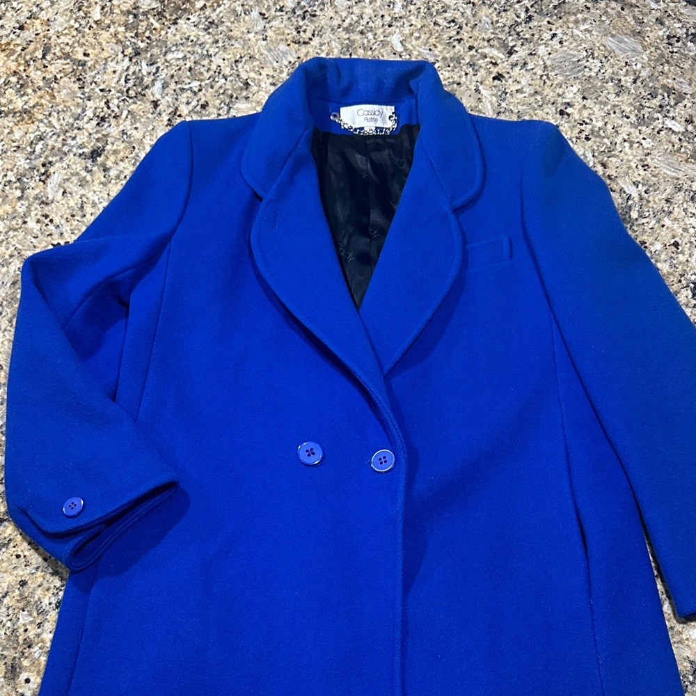 Elegant Vintage Blue Double-Breasted Wool Pea Coat - Picture 7 of 13